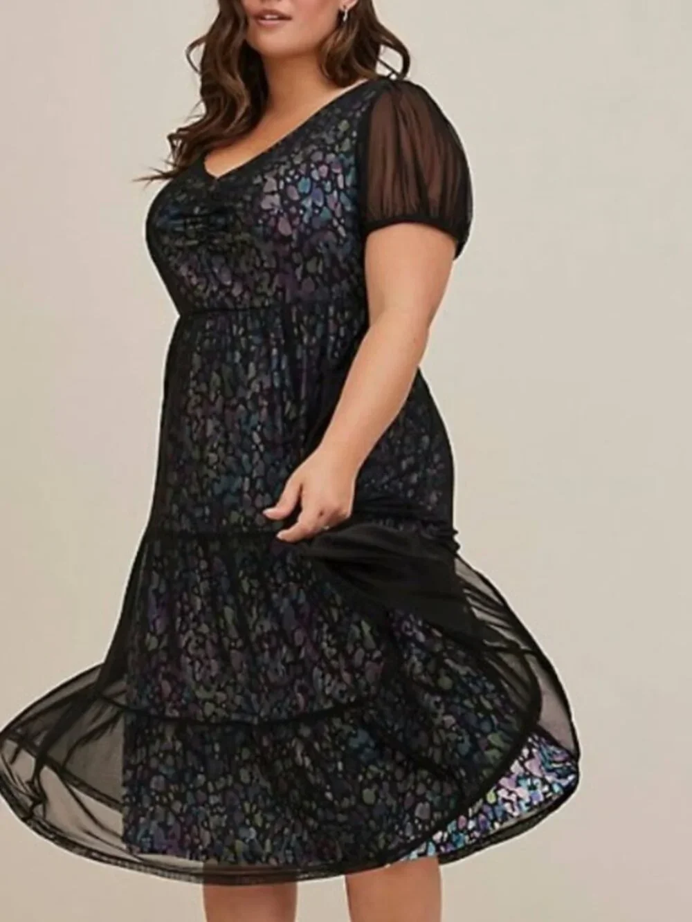 Torrid Mesh Midi Dress Size 1 US 1X Black Purple Blue Heart Whimsigoth Tiered